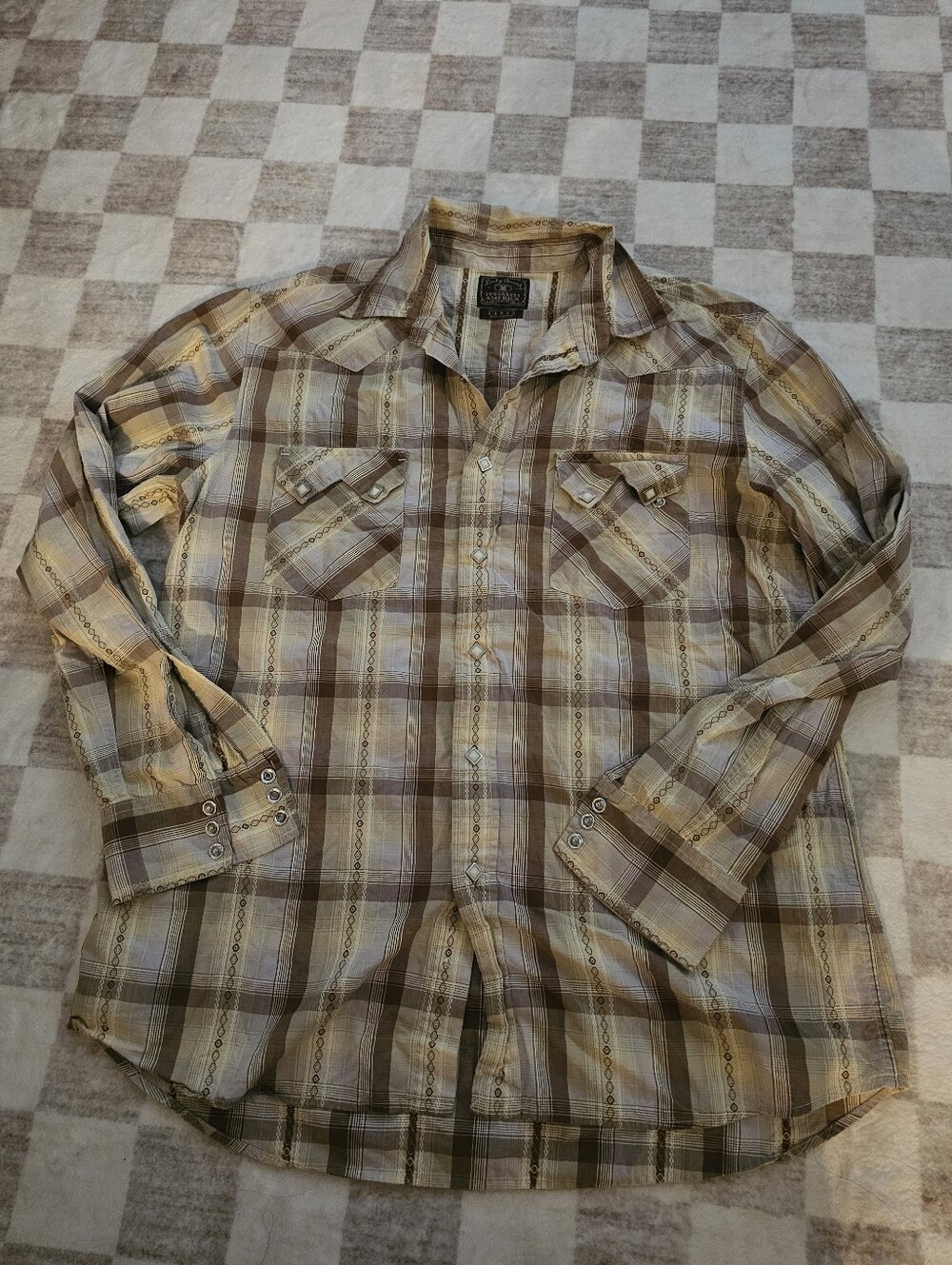 Lucky Brand Men's Plaid Button-Down Shirt in Beige and Brown Size L